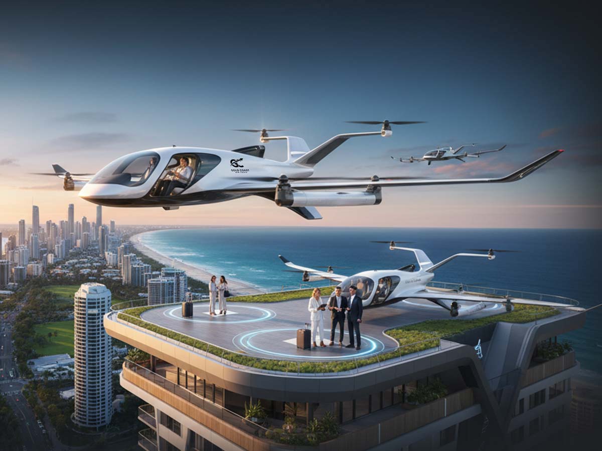 Artist impression of a future Melbourne vertiport hub